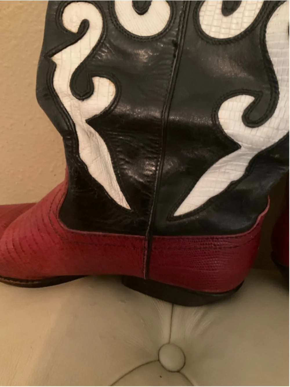 Vintage Nine West N-Ronnee Tri-Color Lizard Print Cowboy Boots Size 8